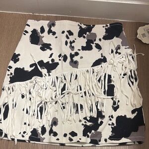NWT Altar’d State Cow Print Fringe Skirt Sz XS